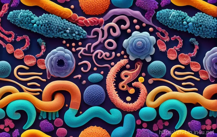 장내 미생물과 건강 - **Prompt:** A visually stunning and vibrant microscopic city nestled within a healthy, abstract repr...