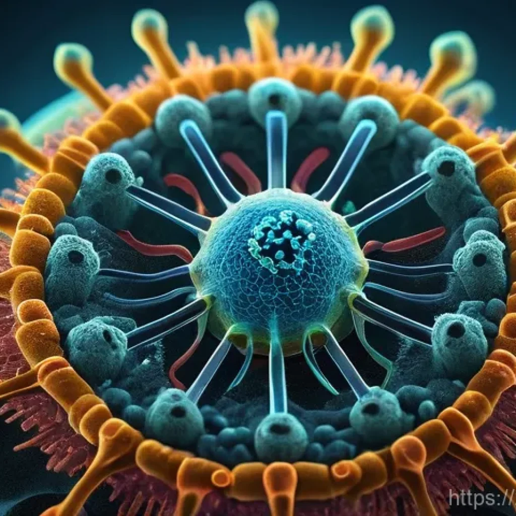 바이러스 감염 기전 - **Prompt 1: The Cellular Lock and Key**
A highly detailed, vibrant microscopic view of a stylize...