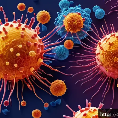 항암 치료 원리 - A detailed scientific illustration of the human immune system at work, focusing on T cells and natur...