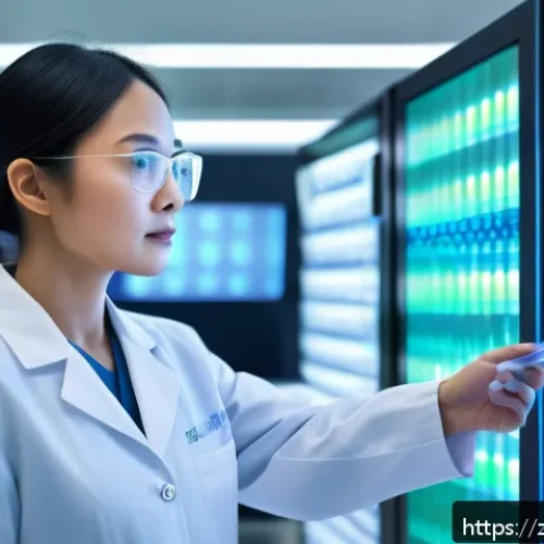 난치병 치료의 혁신 기술 - A futuristic medical laboratory scene showcasing advanced gene sequencing technology in action: a di...