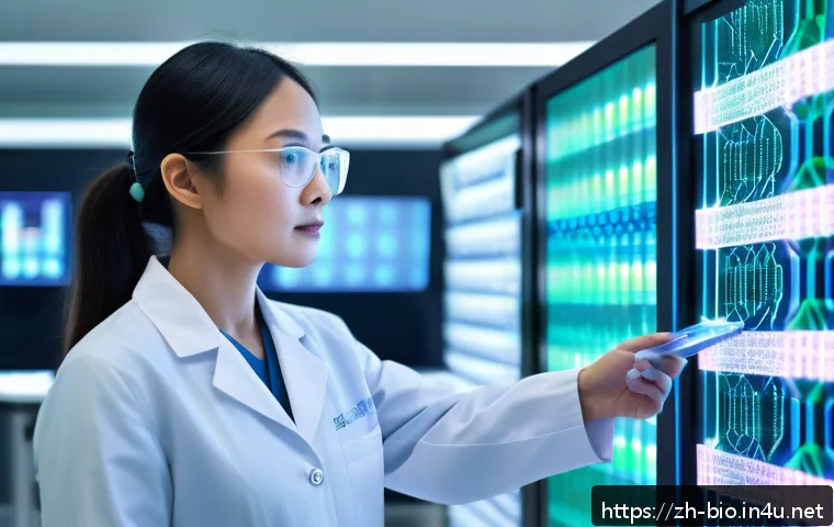 난치병 치료의 혁신 기술 - A futuristic medical laboratory scene showcasing advanced gene sequencing technology in action: a di...