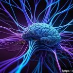 인지과학과 신경망 - A highly detailed futuristic neural network visualization inspired by brain-inspired design, showing...