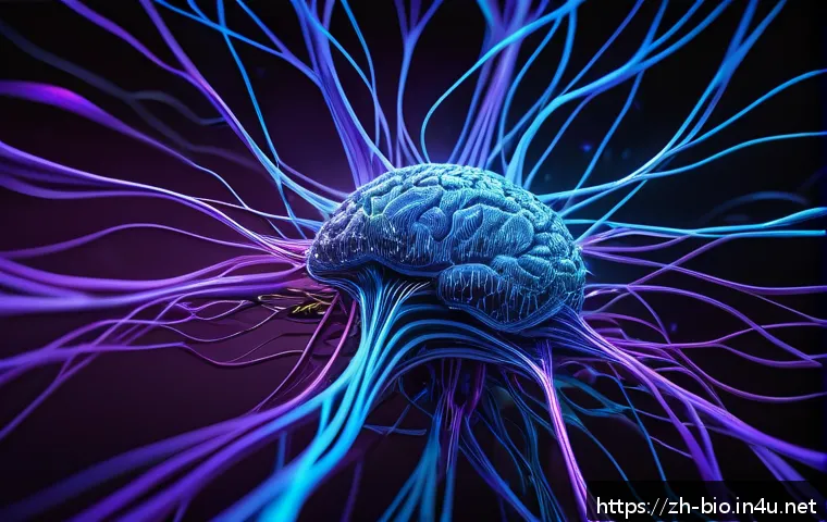 인지과학과 신경망 - A highly detailed futuristic neural network visualization inspired by brain-inspired design, showing...